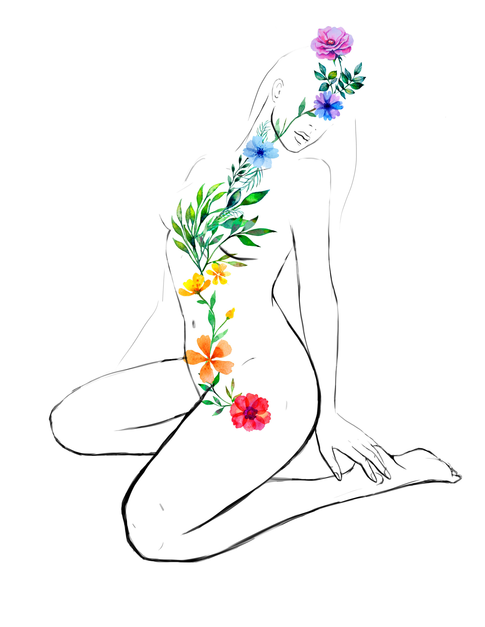 Graphic,Drawing,Of,A,Female,Figure,With,Painted,Chakras,,Hand